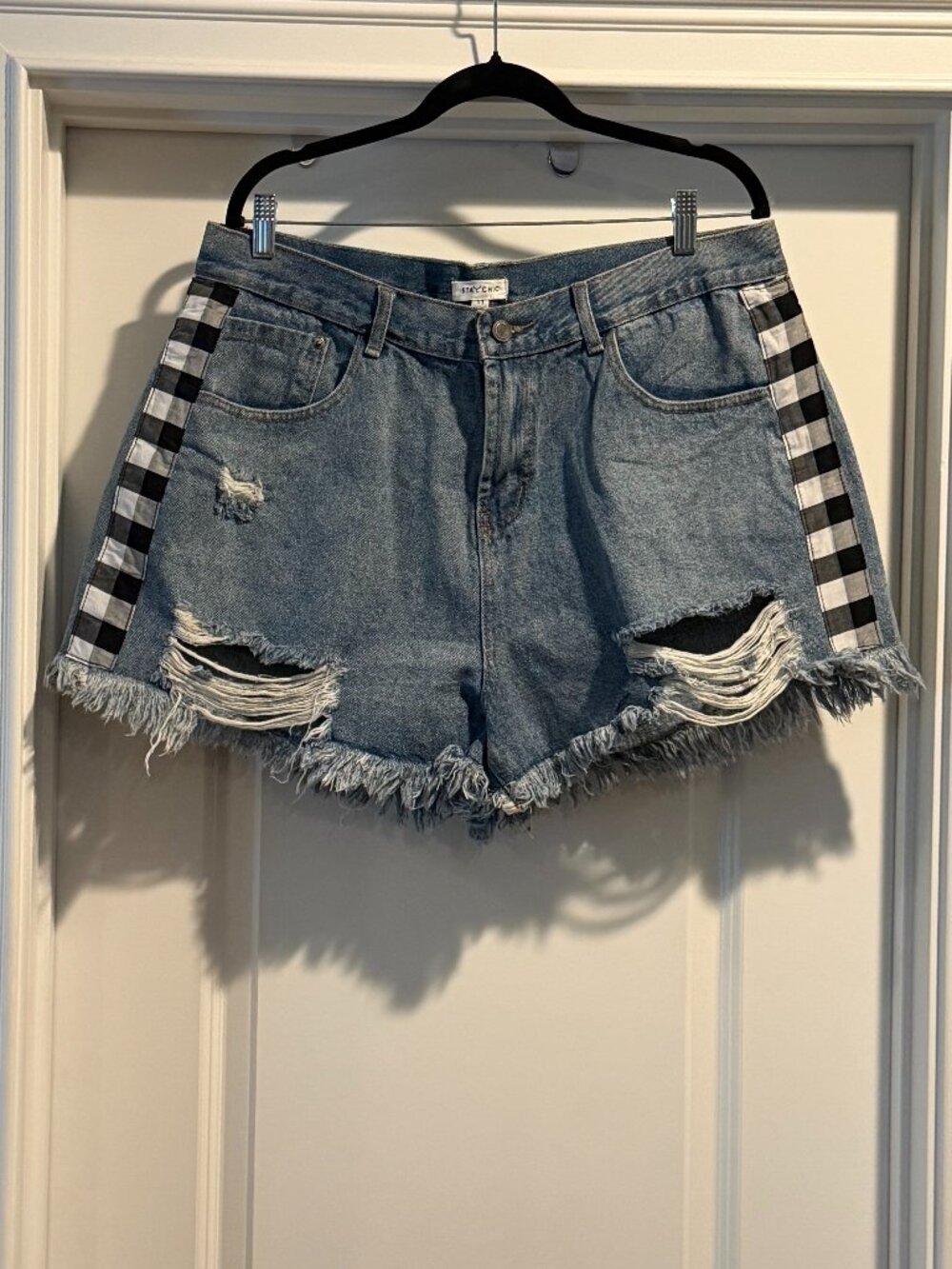 Wide Leg Distressed Denim Cut Off Shorts